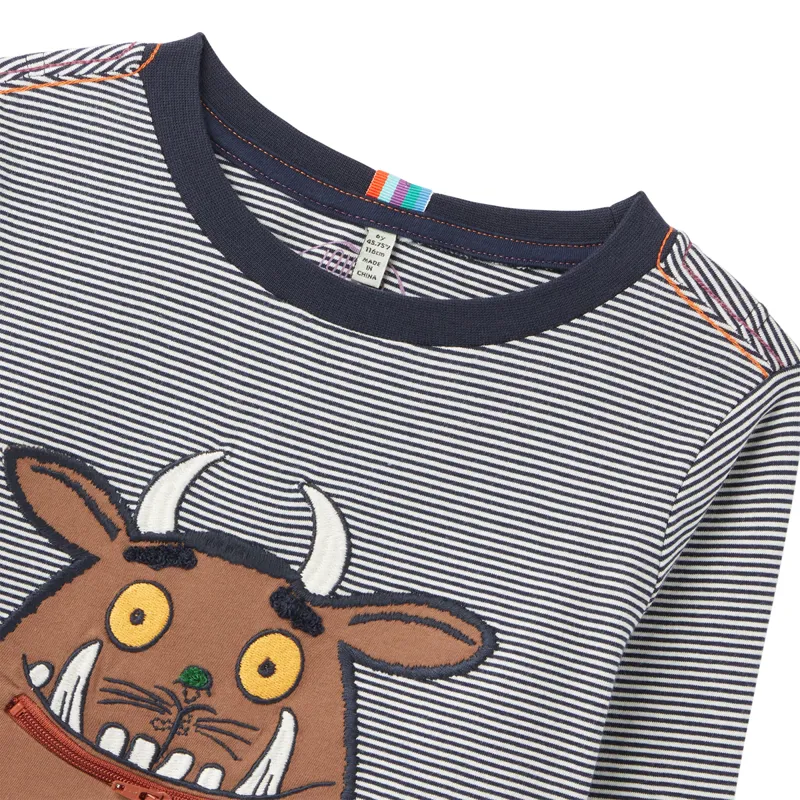 Joules Gruffalo Zipadee Zip Artwork T Shirt -  Navy White Stripe-1